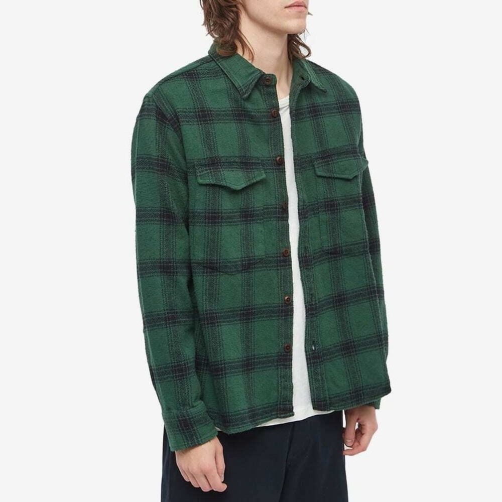 Corridor Mens Deep Forest Plaid Shirt Green Black Heavy Cotton Button Down M